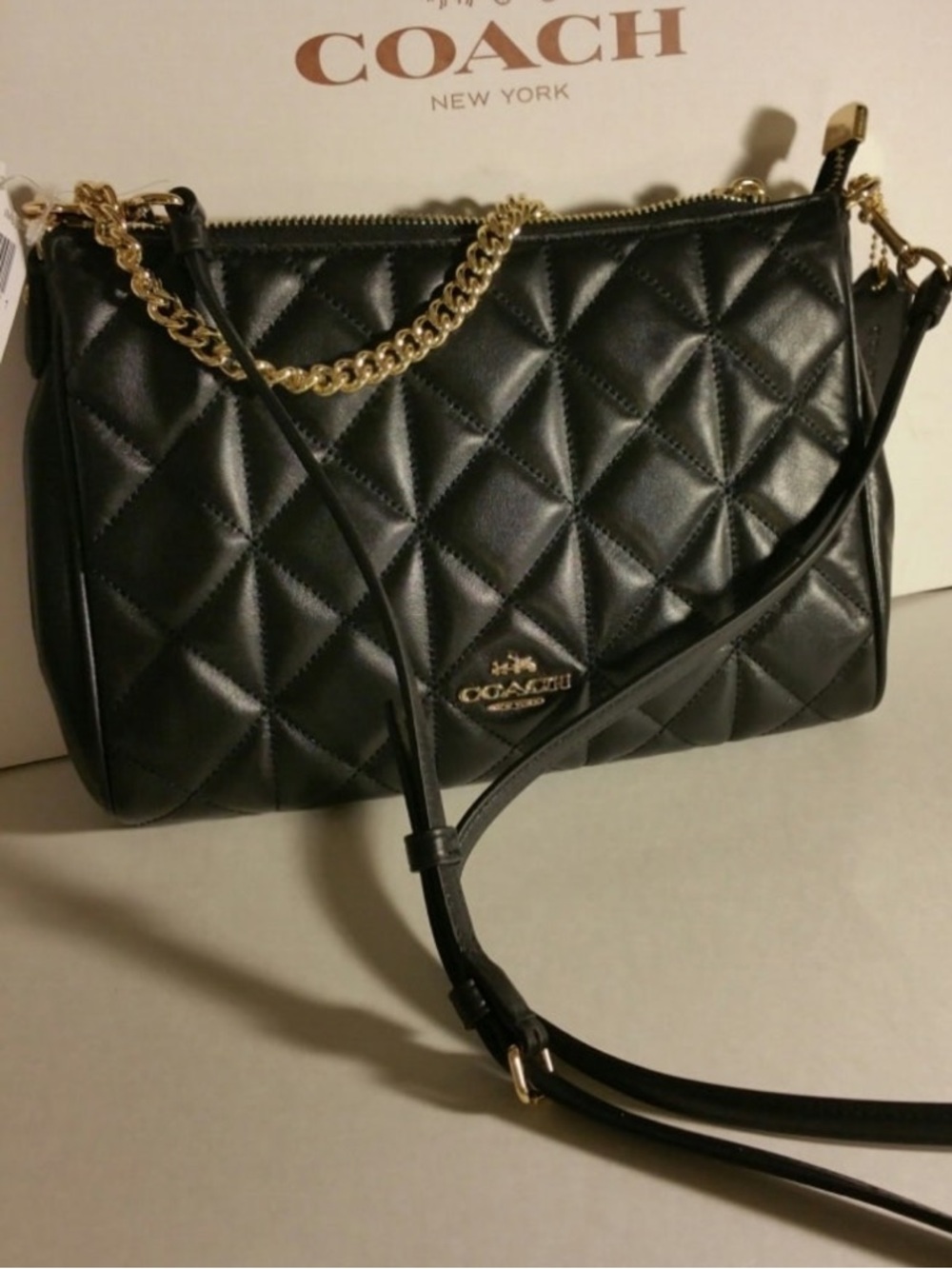 Coach Carrie black quilted crossbody chain purse like new